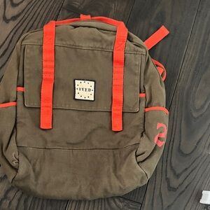 FEED Olive Green and Red Backpack